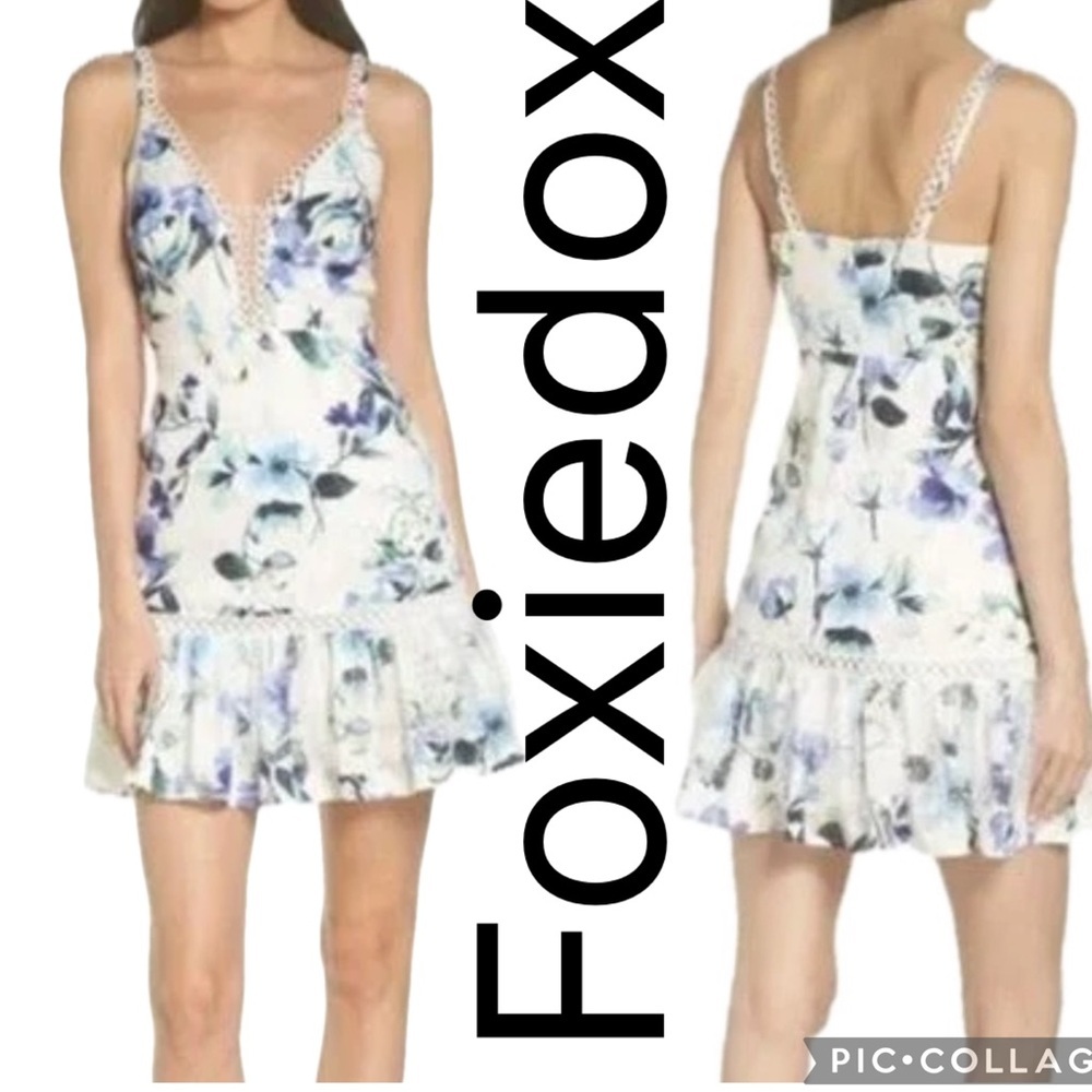 (T6) NEW Foxiedox Ressie Blue Floral Dress with Ruffles Size S